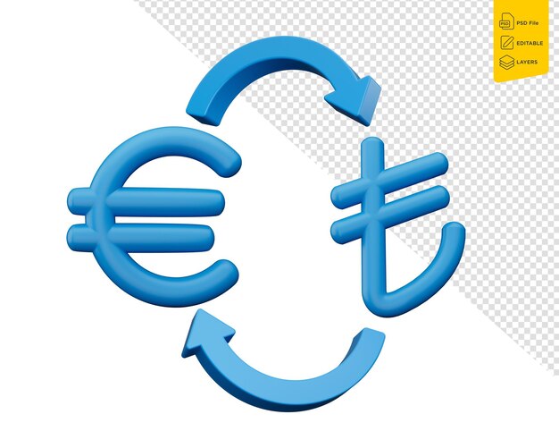 PSD currency exchange sign euro and turkey lira 3d illustration