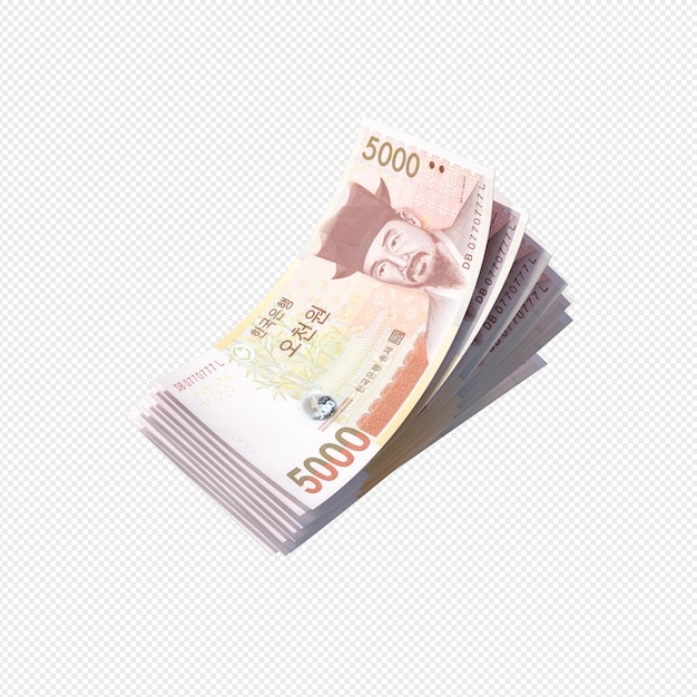 PSD currency of korea bundle of different types of paper currency korean money won