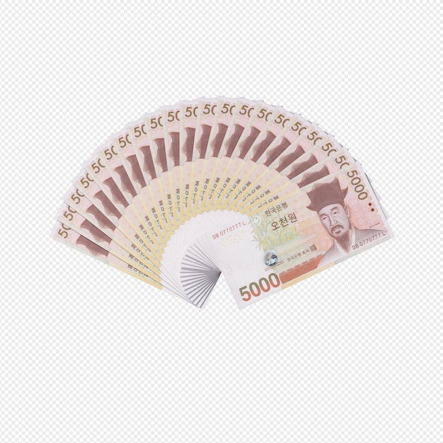 PSD currency of korea bundle of different types of paper currency korean money won