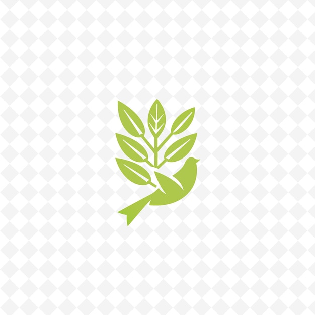 PSD curry leaf insignia logo with geometric shapes and bird grap nature herb vector design collections