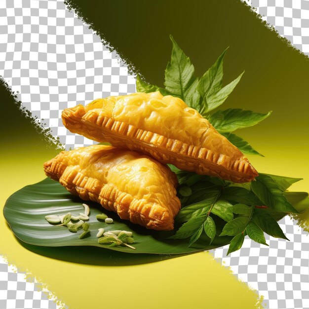 PSD curry puff on banana leaves on transparent background