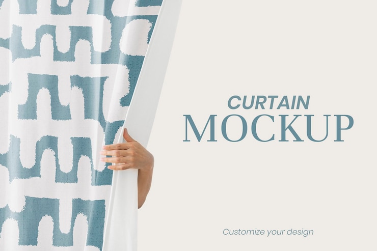 PSD curtain mockup psd, vintage block print pattern design