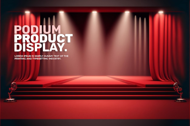 PSD curtain podium stage display mockup for product presentation scene for product display 3d rendering