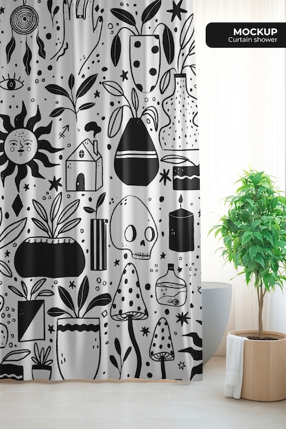 PSD curtain shower mockup design