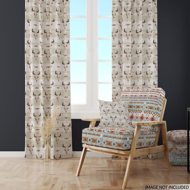 PSD curtains pillows and armchair