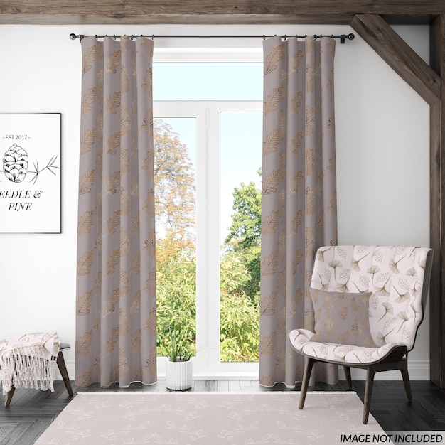 PSD curtains throw pillow and carpet set