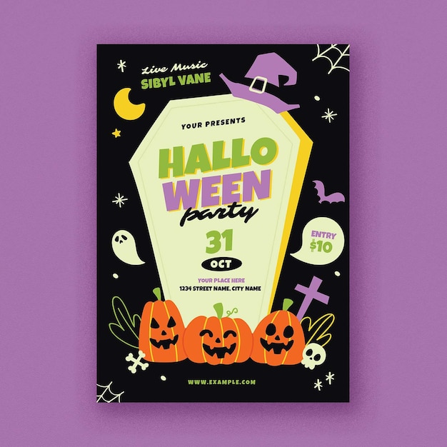 PSD curte modern halloween event party flyer