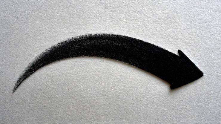 PSD curved black arrow pointing right on white surface