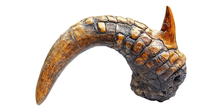 PSD curved fossilized animal horn isolated on transparent background