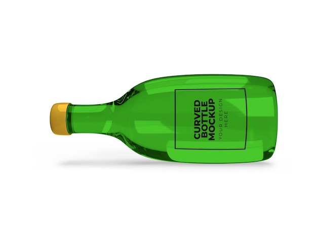 PSD mockup di bottiglia di vetro verde curvo