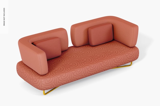 PSD curved reclining sofa mockup, perspective