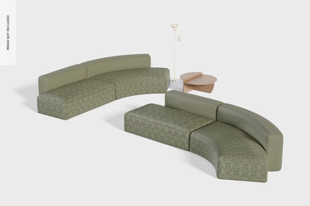 Curved sofas mockup, perspective