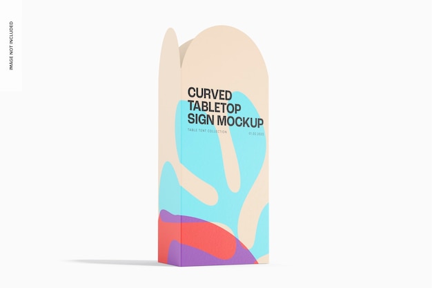 PSD curved tabletop sign mockup, left view