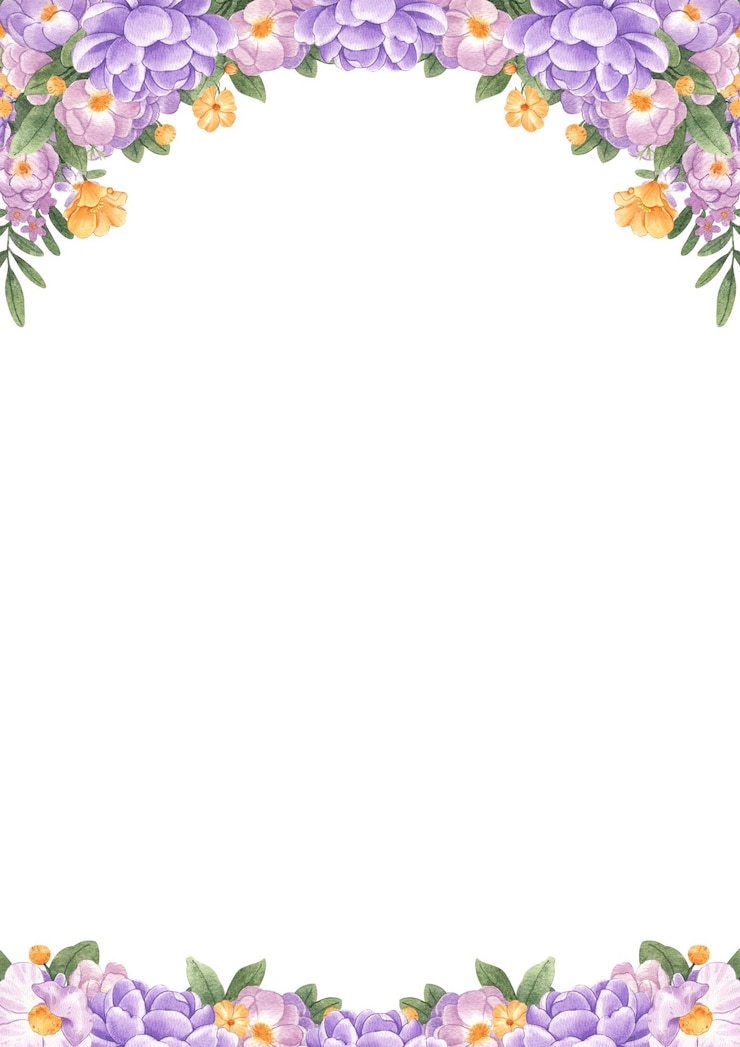 PSD curved vertical frame of a purple wedding bouquet hand drawn illustration watercolor