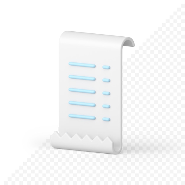 PSD curved white vertical paycheck with financial data information realistic 3d icon