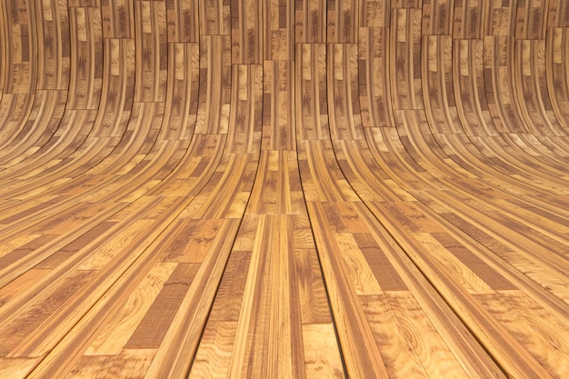 Parquet in legno curvato nel rendering 3d