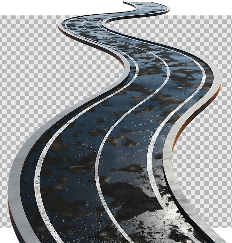 PSD curvy road on isolated transparent background