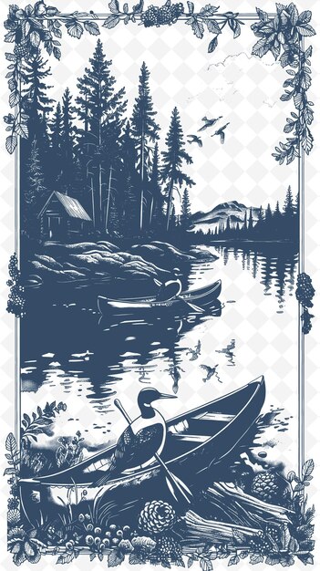 A custom card for a lake with a canoe and kayak