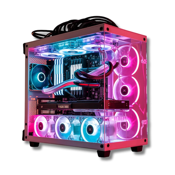 PSD custom gaming pc case with vibrant rgb lighting