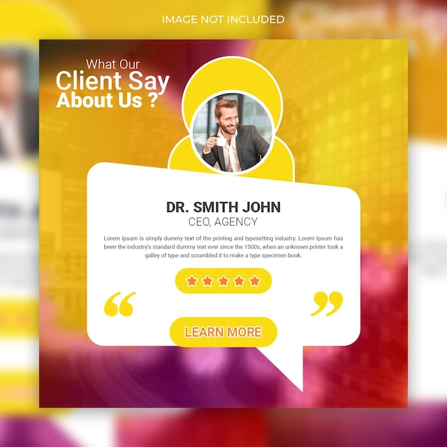 Customer feedback review or testimonial design social media instagram post template