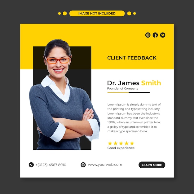 PSD customer feedback testimonial instagram post and social media banner design or square flyer