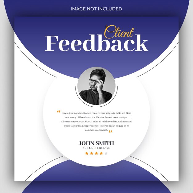 Modello di banner web per post sui social media con testimonianze di feedback dei clienti