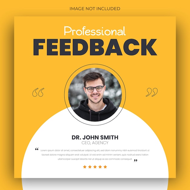 Modello di banner web per post sui social media con testimonianze di feedback dei clienti