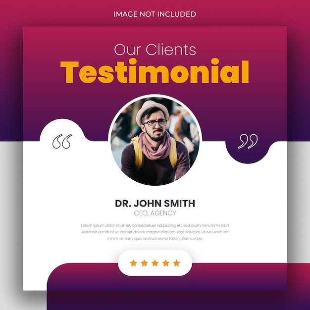 Modello di banner web per post sui social media con testimonianze di feedback dei clienti