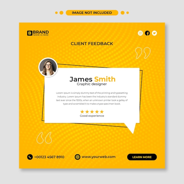 PSD template di banner per post sui social media con testimonianze dei clienti