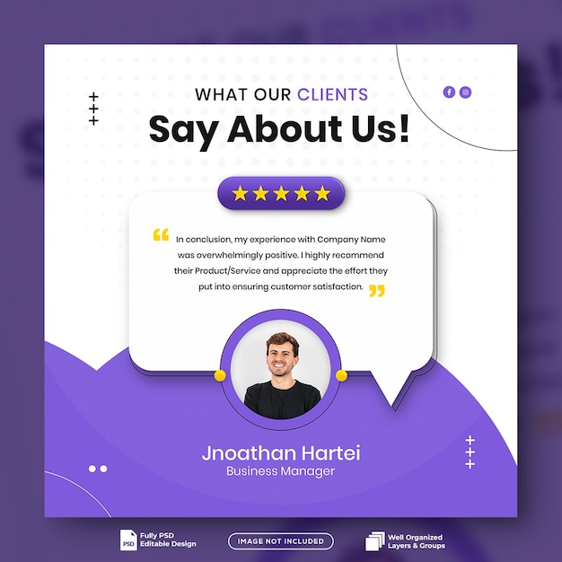 PSD customer feedback testimonial social media post web banner template