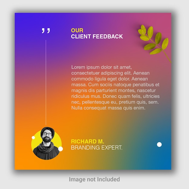 PSD Отзыв клиента, сообщение в социальных сетях и баннер сообщения в instagram или шаблон квадратного флаера