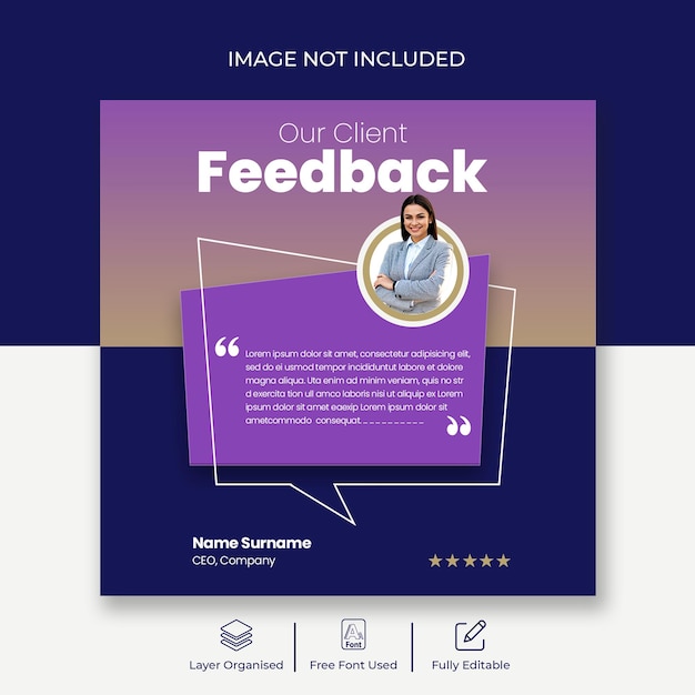 Customer review testimonial social media post and Instagram post banner or square flyer  template