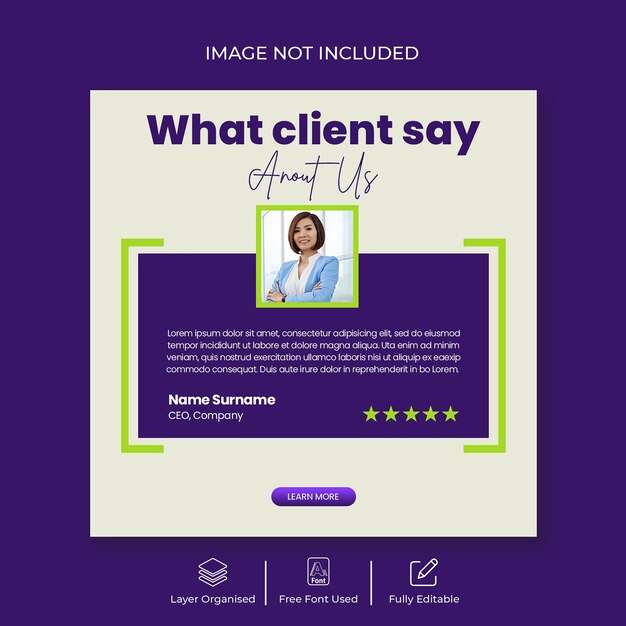 Customer review testimonial social media post or Instagram post banner template