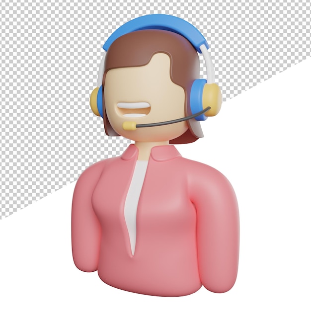 Customer Service Girl side view 3d icons rendering illustration on transparent background