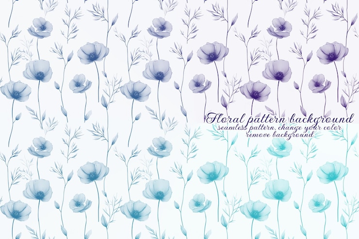 PSD customizable floral pattern with blue and lavender tones