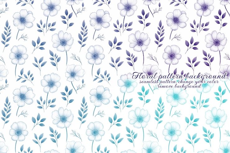 PSD customizable floral pattern with blue and lavender tones