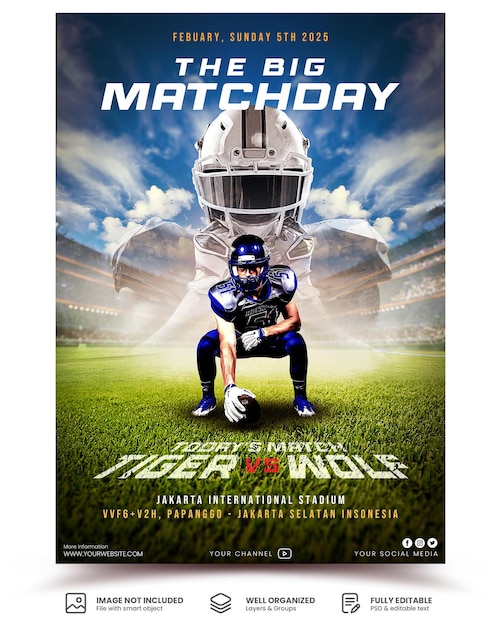 PSD customizable football matchday schedule poster template