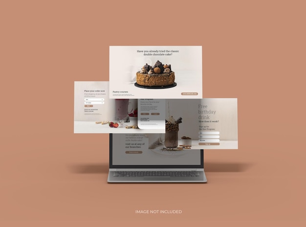 Mockup personalizzabile di laptop con schermate modificabili spuntate 3d render