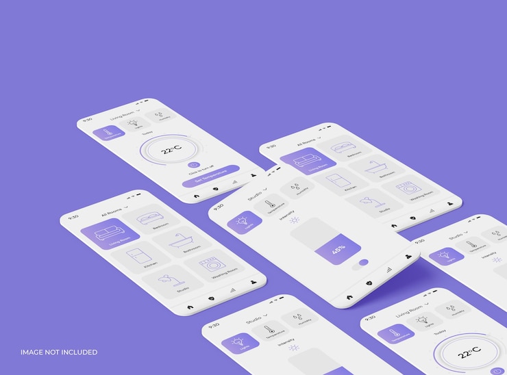 PSD customizable mockup with separated mobile phone screens for ui ux app presentation 3d rendering