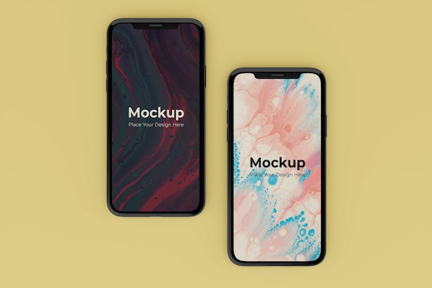 Modelli di design mockup di due schermi mobili realistici personalizzabili