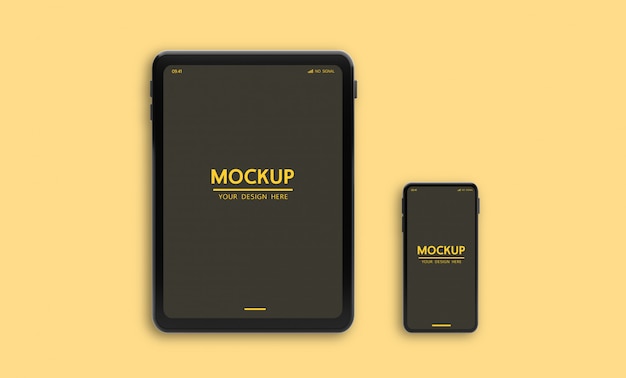 PSD mockup personalizzabile di smartphone e tablet per visualizzare il file psd del modello