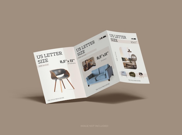 Customizable Trifold US letter size brochure mockup 3d render