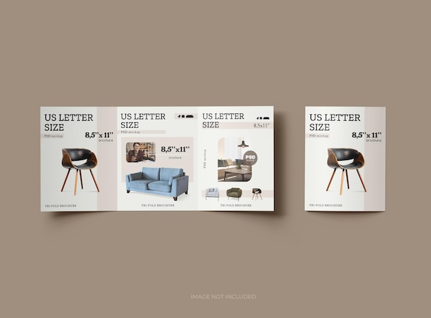 PSD customizable trifold us letter size brochure mockup 3d render