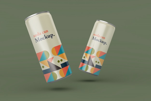 PSD customize realistic thin metal soda can mockup design