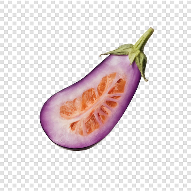 PSD a cut eggplant is shown on a white background