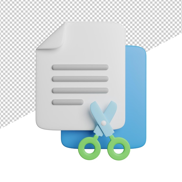 Cut file document vooraanzicht 3d-rendering pictogram illustratie op transparante achtergrond