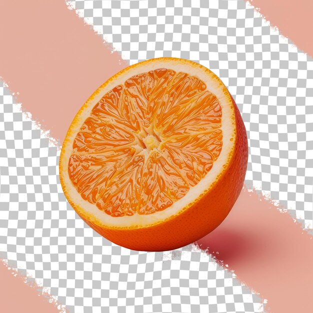 PSD a cut in half of an orange is shown on a checkered background