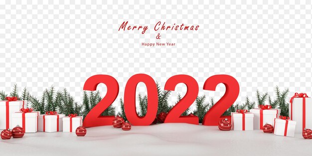 PSD 2022年の単語とクリスマスのギフトボックスを切り取ります