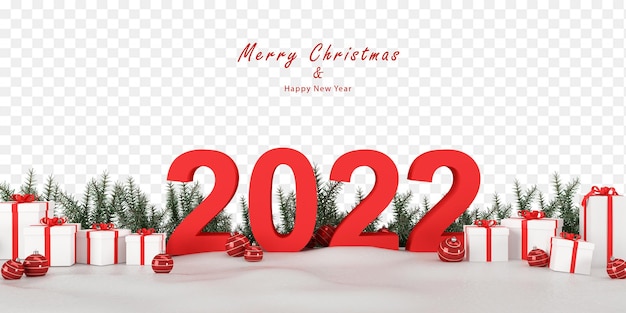 PSD cut out 2022 word and christmas gifts box