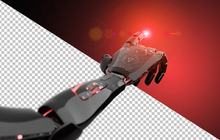 PSD cut out black and red robot pointing finger
